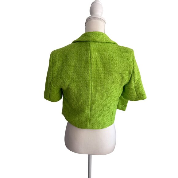 INDEFEIR Lime Green Boucle Crop Blazer Jacket Size XS - Picture 4 of 7